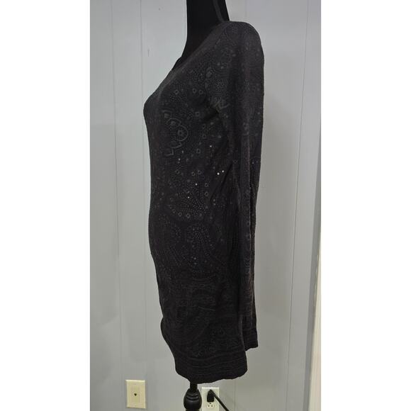 Calypso St. Barth Savvy Dress Floral Embroidered Sequin Long Sleeve Gray Small - Picture 2 of 13